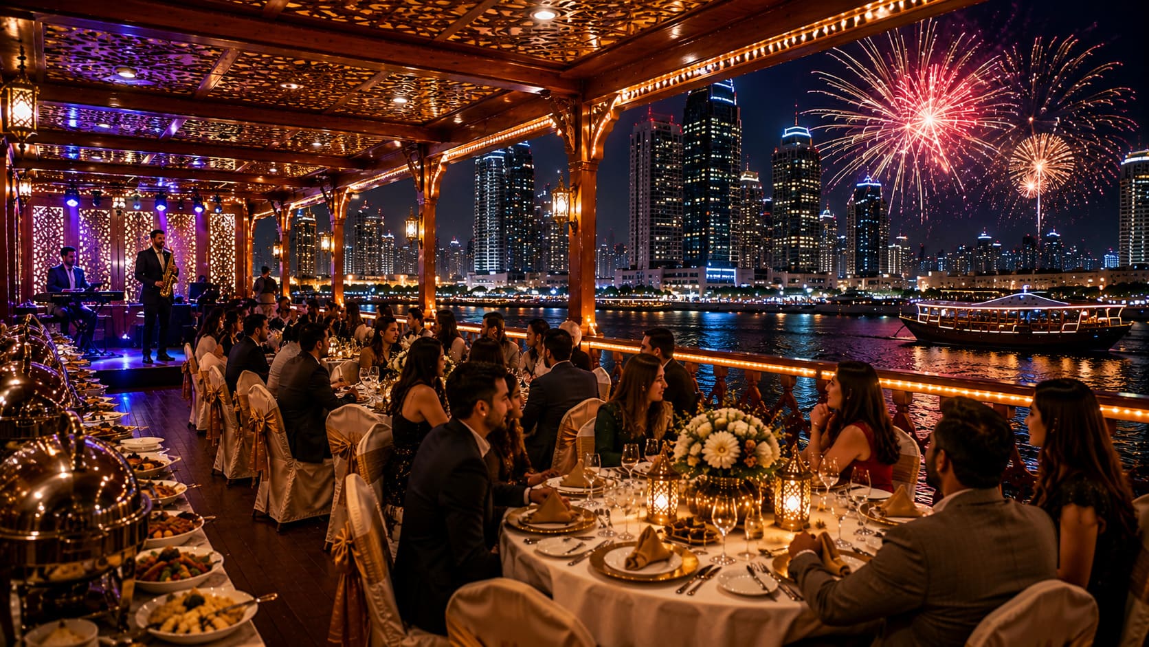 2027 New Year Eve at Luxury Dhow Cruise Dubai Marina - Middle Deck