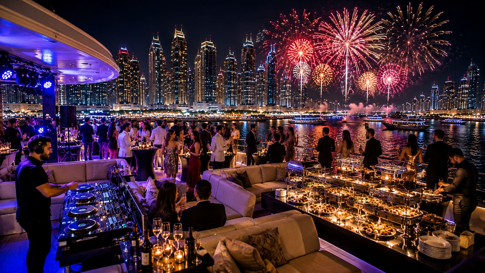 New Year Party Dubai Marina 2027 at Premium Royal Mega Yacht - Sun Deck